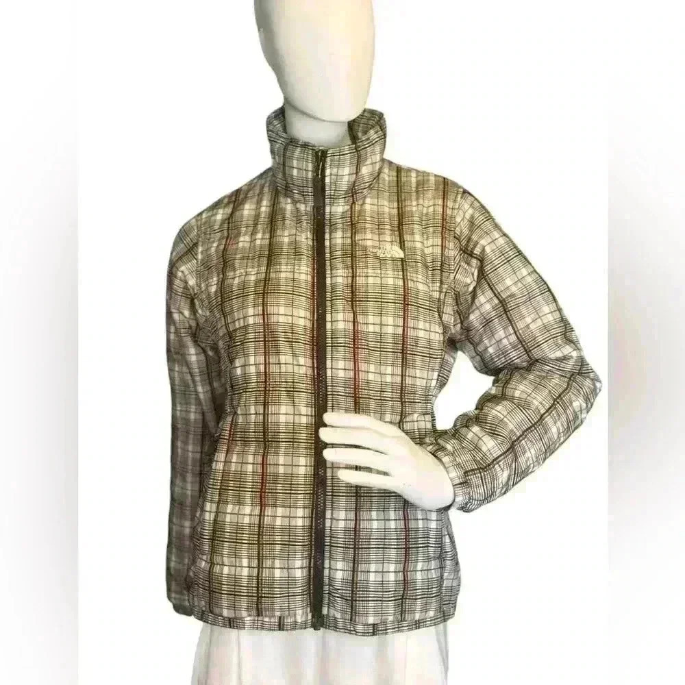 The Nortth Face Woman’s Brown Plaid Milletan Insulated Jacket She Size Medium.
